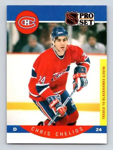 Original gloss of 1990-91 Pro Set Chris Chelios hockey card featuring simply Sandoval Canadiens
