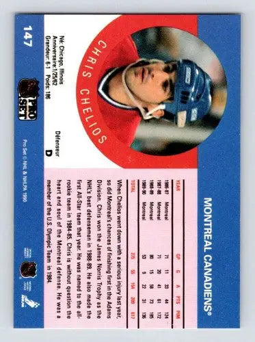 Original gloss 1990-91 Pro Set Chris Chelios hockey card featuring Canadiens player
