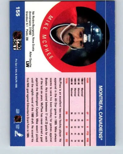 1990-91 Pro Set #155 Mike McPhee NM-MT Canadiens - Hockey Card Single
