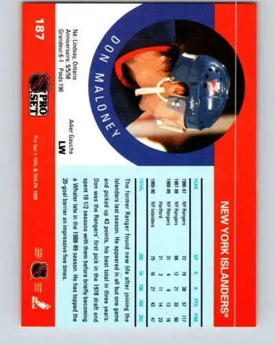 1990-91 Pro Set #187 Don Maloney NM-MT NY Islanders - Hockey Card Single