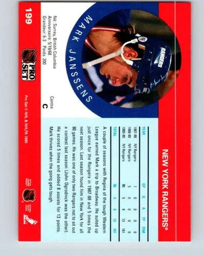Hockey trading card from 1990-91 Pro Set featuring Mark Janssens with original gloss