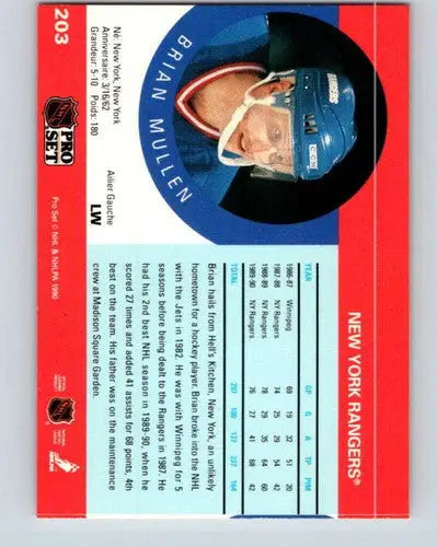 Original gloss 1990-91 Pro Set Brian Mullen hockey card featuring NY Rangers team