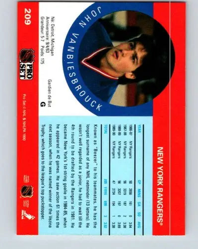 1990-91 Pro Set John Vanbiesbrouck hockey card sports card with original gloss near mint