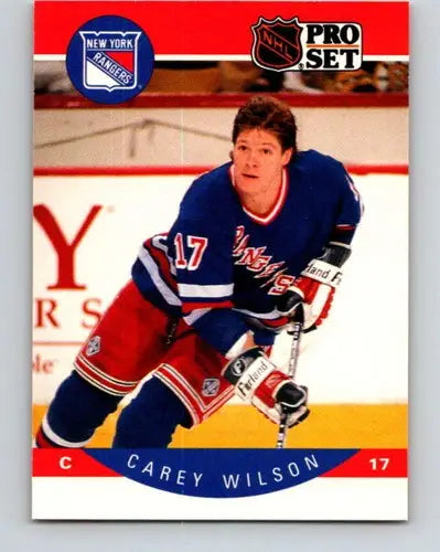Original gloss Carey Wilson hockey card from 1990-91 Pro Set #210, near mint NY Rangers