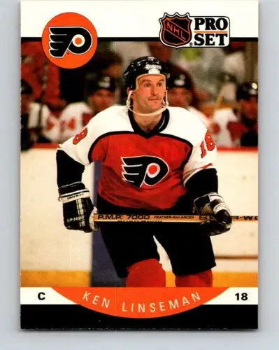 Original gloss 1990-91 Pro Set Ken Linseman hockey card featuring Simply Sandoval Flyers
