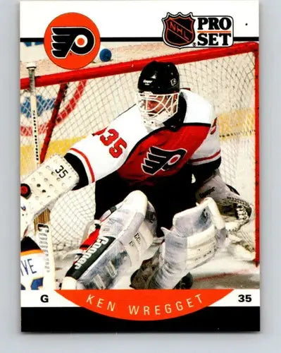 Original gloss 1990-91 Pro Set Ken Wregget hockey card featuring Simply Sandoval Flyers