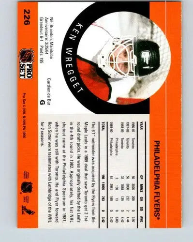 Original gloss 1990-91 Pro Set Ken Wregget hockey card featuring Simply Sandoval Flyers