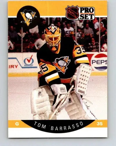 Original gloss of Tom Barrasso hockey card from 1990-91 Pro Set featuring Penguins