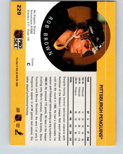 Rob Brown hockey card from 1990-91 Pro Set featuring original gloss and near mint condition