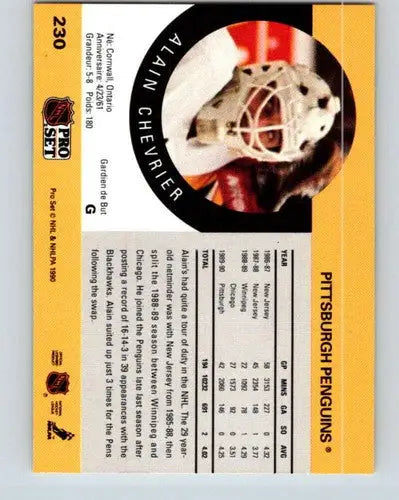 Hockey card back with original gloss from 1990-91 Pro Set featured in simply sandoval cards typically sell
