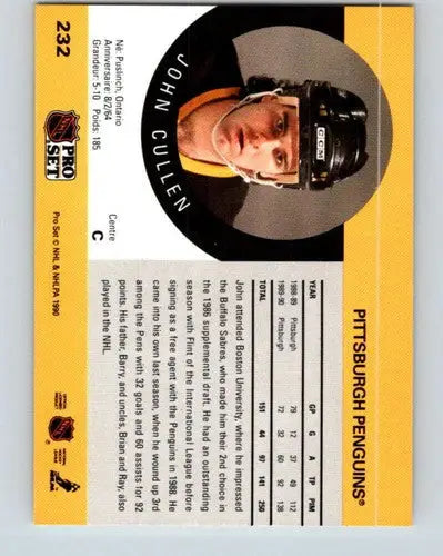 John Cullen 1990-91 Pro Set hockey card with original gloss for Penguins memorabilia