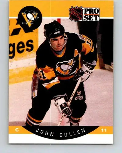 Original gloss 1990-91 Pro Set John Cullen hockey card featuring Penguins team and NM condition
