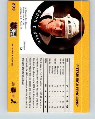 Original gloss hockey trading card of Gord Dineen from 1990-91 Pro Set Simply Sandoval series