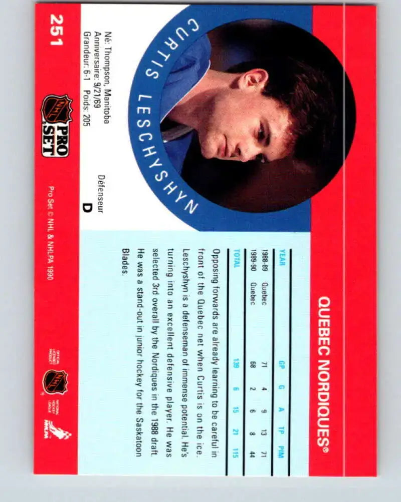 1990-91 Pro Set #251 Curtis Leschyshyn NM-MT RC Rookie Maple Leafs - Hockey Card Single