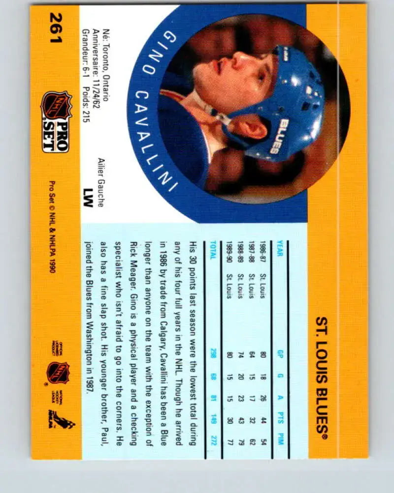 1990-91 Pro Set #261 Gino Cavallini NM Near Mint Blues - Hockey Card Single