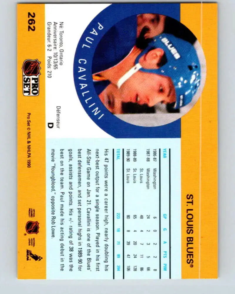 1990-91 Pro Set #262 Paul Cavallini NM Near Mint Blues - Hockey Card Single