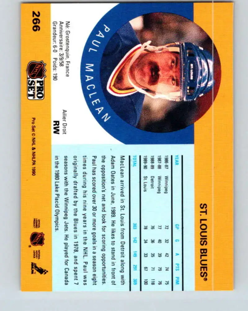 1990-91 Pro Set #266 Paul MacLean NM Near Mint Blues - Hockey Card Single