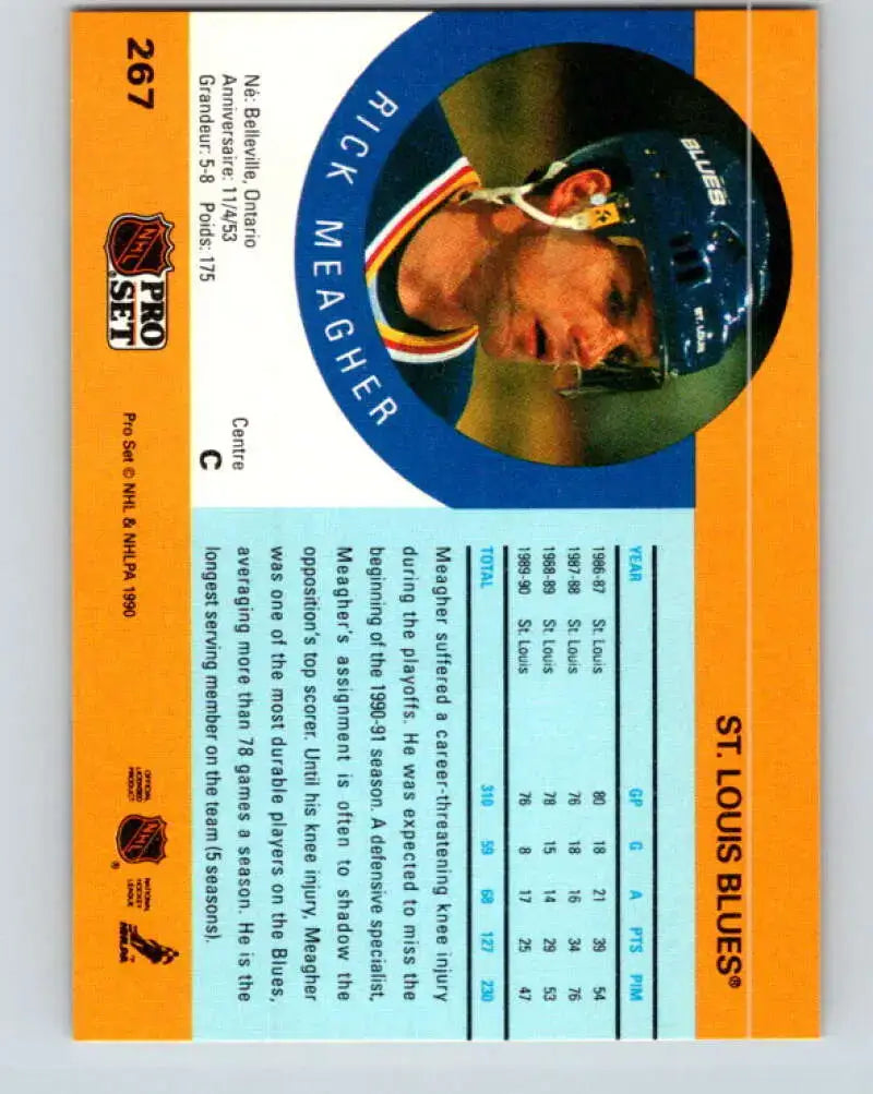 1990-91 Pro Set #267 Rick Meagher NM-MT Blues - Hockey Card Single