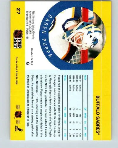 1990-91 Pro Set #27 Daren Puppa NM-MT Sabres - Hockey Card Single