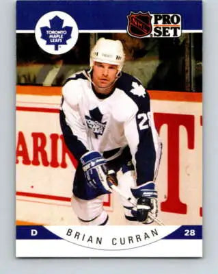 Original gloss 1990-91 Pro Set Brian Curran hockey card featuring Simply Sandoval maple leaf design