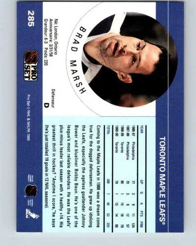 1990-91 Pro Set #285 Brad Marsh NM Near Mint Maple Leafs - Hockey Card Single
