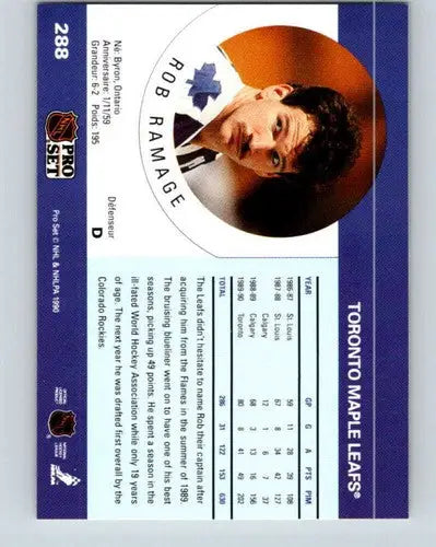 Original gloss hockey trading card 1990-91 Pro Set Rob Ramage Maple Leafs