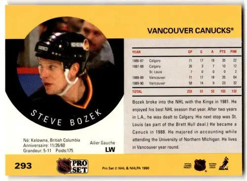 1990-91 Pro Set #293 Steve Bozek NM Near Mint Canucks ID:43135 - Hockey Card Single