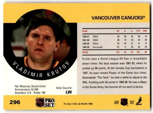 1990-91 Pro Set #296 Vladimir Krutov NM Near Mint Canucks ID:43138 - Hockey Card Single