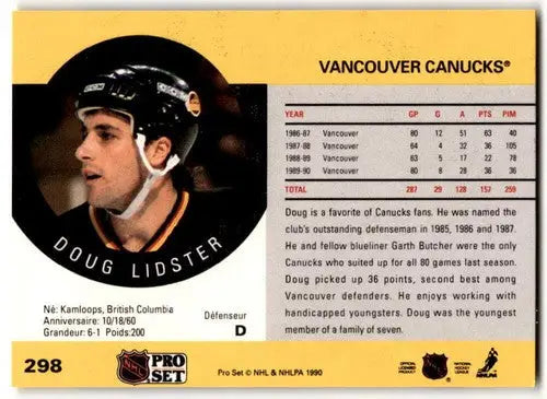 1990-91 Pro Set #298 Doug Lidster NM Near Mint Canucks ID:43140 - Hockey Card Single