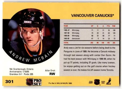 1990-91 Pro Set #301A Andrew McBain ERR NM Near Mint ID:43143 - Hockey Card Single