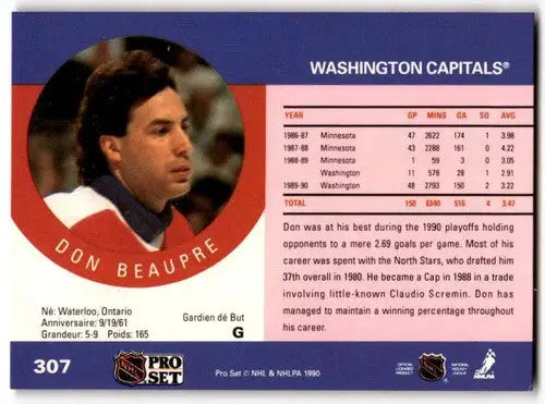 1990-91 Pro Set #307 Don Beaupre EX/NM Capitals ID:43149 - Hockey Card Single