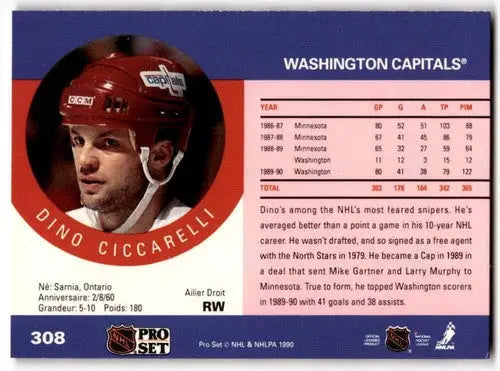 1990-91 Pro Set #308 Dino Ciccarelli NM Near Mint Capitals ID:43150 - Hockey Card Single