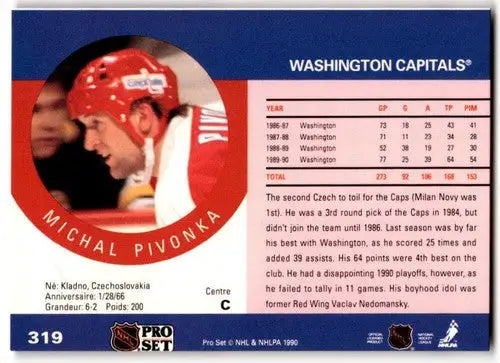 1990-91 Pro Set #319 Michal Pivonka NM Near Mint RC Rookie Capitals ID:43161 - Hockey Card Single
