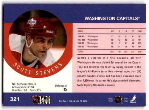 1990-91 Pro Set #321 Scott Stevens EX/NM Capitals ID:43163 - Hockey Card Single