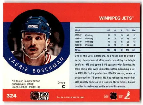 1990-91 Pro Set #324 Laurie Boschman NM Near Mint Winn Jets ID:43166 - Hockey Card Single