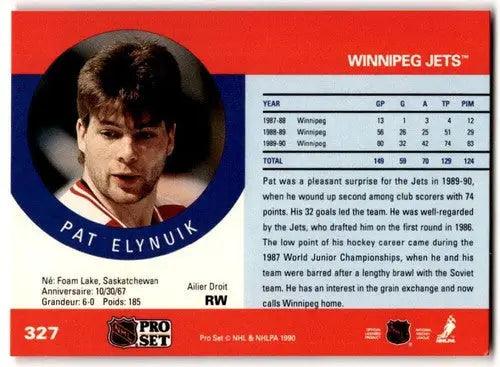 1990-91 Pro Set #327 Pat Elynuik NM Near Mint Winn Jets ID:43169 - Hockey Card Single