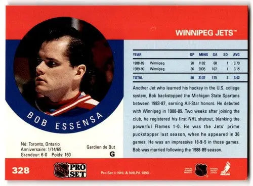 1990-91 Pro Set #328 Bob Essensa NM Near Mint RC Rookie Winn Jets ID:43170 - Hockey Card Single