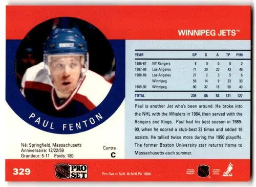 1990-91 Pro Set #329 Paul Fenton EX/NM Winn Jets ID:43171 - Hockey Card Single