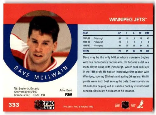 1990-91 Pro Set #333 Dave McLlwain EX Excellent Winn Jets ID:43175 - Hockey Card Single