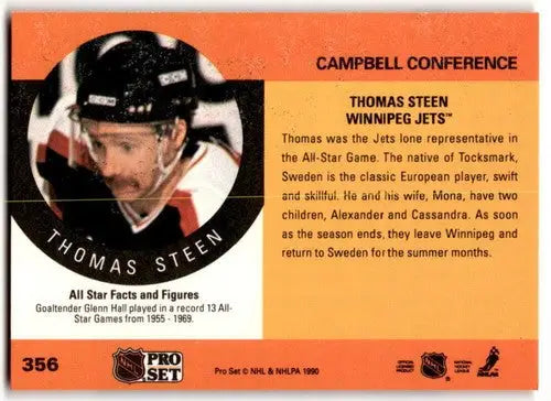 1990-91 Pro Set #356 Thomas Steen EX Excellent Winn Jets AS ID:43198 - Hockey Card Single