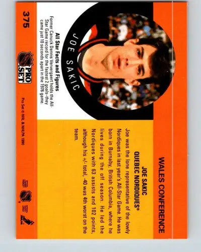 1990-91 Pro Set #375 Joe Sakic NM-MT AS ID:43217 - Hockey Card Single