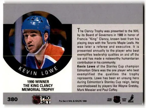 1990-91 Pro Set #380 Kevin Lowe NM Near Mint Oilers Clancy Trophy ID:43222 - Hockey Card Single