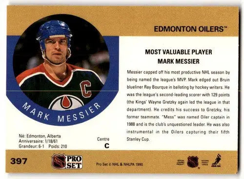 1990-91 Pro Set #397 Mark Messier NM Near Mint Oilers MVP ID:43238 - Hockey Card Single
