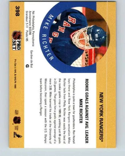 1990-91 Pro Set #398 Mike Richter NM-MT ID:43239 - Hockey Card Single