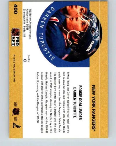 1990-91 Pro Set #400 Darren Turcotte NM-MT NY Rangers ID:43241 - Hockey Card Single