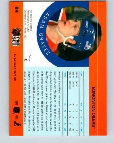 1990-91 Pro Set #84 Adam Graves NM-MT RC Rookie Oilers ID:36805 ID:36805 - Hockey Card Single