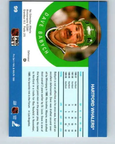 1990-91 Pro Set #99 Dave Babych NM-MT Whalers original gloss hockey card