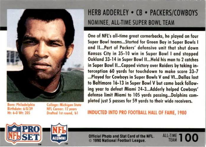1990-91 Pro Set Super Bowl XXV Silver Anniversary #100 Herb Adderley