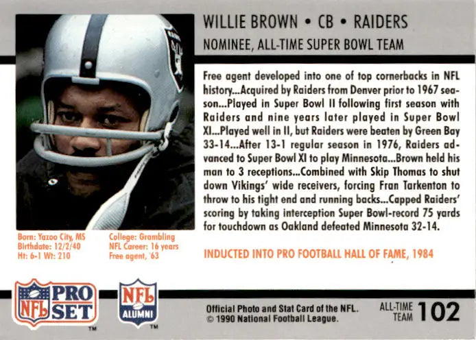 1990-91 Pro Set Super Bowl XXV Silver Anniversary #102 Willie Brown - Football Card Single
