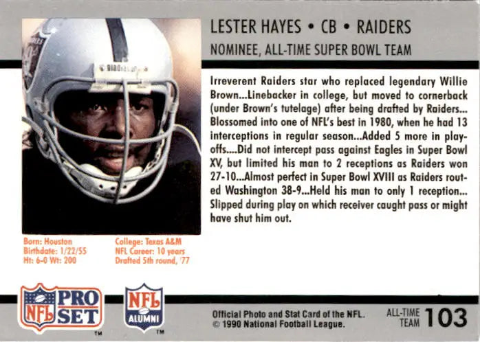 1990-91 Pro Set Super Bowl XXV Silver Anniversary #103 Lester Hayes - Football Card Single